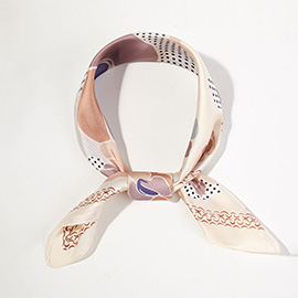 Illustrated Flower Pattern Printed Square Silky Satin Bandana Scarf