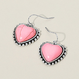 Heart Stone Cluster Dangle Earrings