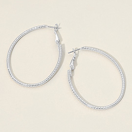 Silver Dipped Textured Oval Hoop Earrings