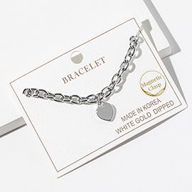 White Gold Dipped Heart Charm Chain Link Magnetic Bracelet
