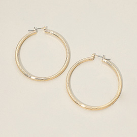 Gold Dipped Textured Pin Catch Hoop Earrings
