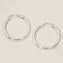 Silver Dipped Classic Thick Pin Catch Hoop Earrings