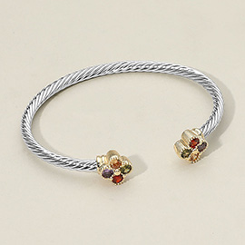 Colorful Floral CZ Stone Tip Twisted Cuff Bracelet