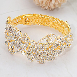 Rhinestone Paved Leaf Vine Adjustable Evening Bracelet