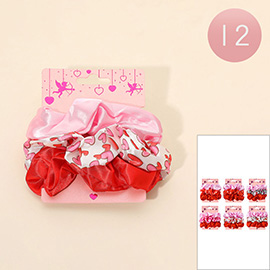 12 SET OF 3 - Heart Print Hair Scrunchies