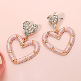 Thread Wrapped Open Heart Drop Dangle Earrings