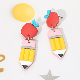 Cute Pencil And Apple Teacher Link Drop Earrings