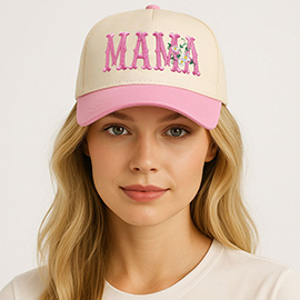 Floral MAMA Embroidered Five Panel Canvas Baseball Cap