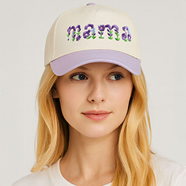 Floral MAMA Embroidered Five Panel Canvas Baseball Cap