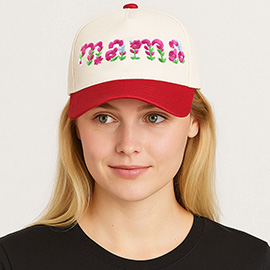 Floral MAMA Embroidered Five Panel Canvas Baseball Cap