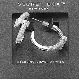 SECRET BOX_Sterling Silver Dipped Rhinestone Paved Nail Hoop Earrings