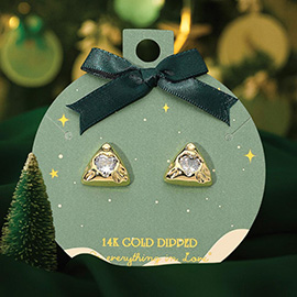 14K Gold Dipped Triangle Heart Crystal Stud Earrings