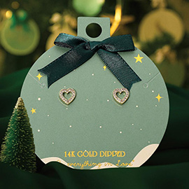 14K Gold Dipped Stone Paved Open Heart Stud Earrings