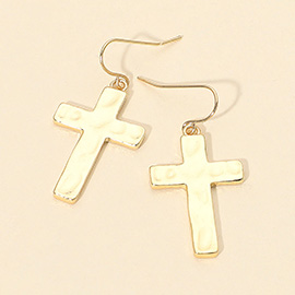 Hammered Metal Cross Dangle Earrings
