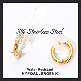 SECRET BOX_Stainless Steel Stone Paved Huggie Hoop Earrings