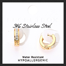 SECRET BOX_Stainless Steel Stone Paved Small Huggie Hoop Earrings
