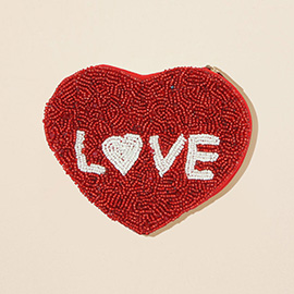 LOVE Message Heart Shaped Seed Beaded Mini Pouch Bag