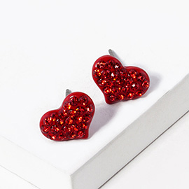Crystal Rhinestone Pave Heart Stud Earrings