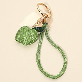 Bling Studded Apple Charm Keychain Bag Charm Phone Holder