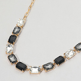Cushion Rectangular Stone Cluster Link Evening Necklace
