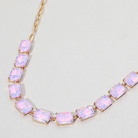 Cushion Rectangular Stone Cluster Link Evening Necklace