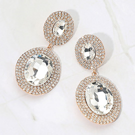 Bold Double Oval Pave Halo Link Drop Evening Earrings