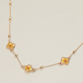 Floral Encased Quatrefoil Charm Station Necklace