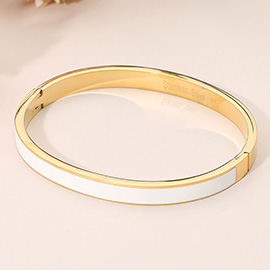 Stainless Steel Enamel Inlay Hinged Bangle Bracelet