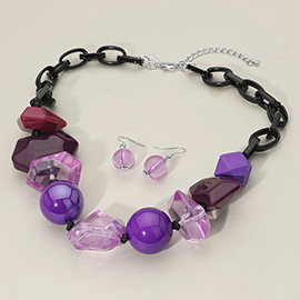 Bold Geometric Resin Wooden Beaded Statement Necklace