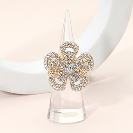 Rhinestone Paved Floral Stretch Statement Ring