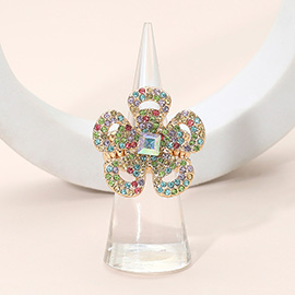 Rhinestone Paved Floral Stretch Statement Ring