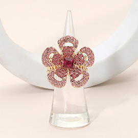 Rhinestone Paved Floral Stretch Statement Ring