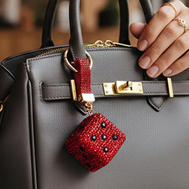 Bling Studded Cube Dice Bag Charm Keychain