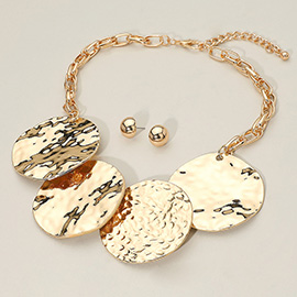 Bold Hammered Metal Disc Link Statement Necklace