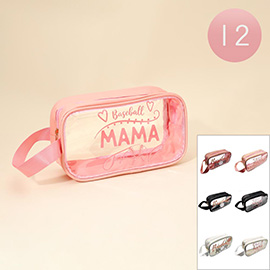 12PCS - BASEBALL MAMA Message Printed Transparent Clear Makeup Toiletry Organizer Bags
