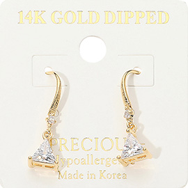 14K Gold Dipped CZ Triangle Stone Cluster Drop Earrings