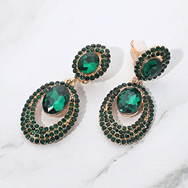 Oval Halo Drop Evening Clip On Earrings