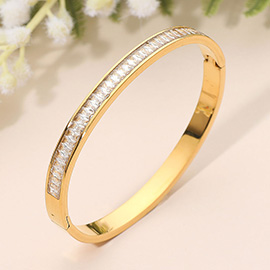 SECRET BOX_Stainless Steel Rhinestone Insert Hinged Bangle Bracelet