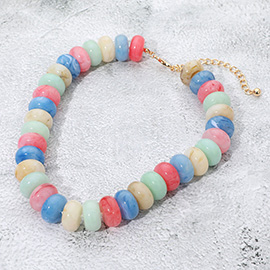 Chunky Marbled Resin Disc Beaded Statement Necklace