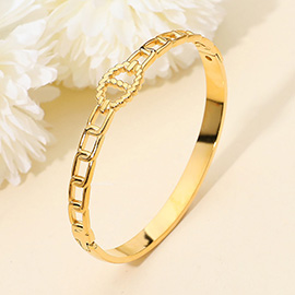 Stainless Steel Link Detail Hinged Bangle Bracelet