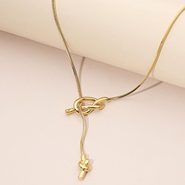 SECRET BOX_Stainless Steel Adjustable Knotted Lariat Necklace