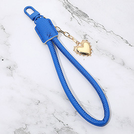 Heart Charm Drop Faux Leather Wristlet Keychain Bag Charm