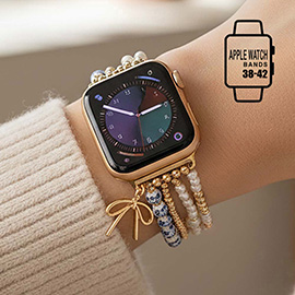 Bow Charm Dangle Floral Ceramic Ball Pearl Beaded Multi Layered Apple Watch Band