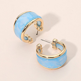 Modern Wide Marbled Resin Hoop Earrings
