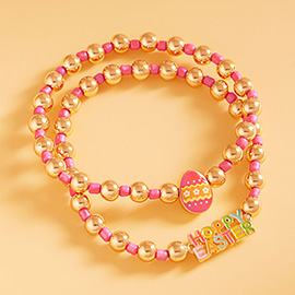 2PCS - HAPPY EASTER Egg Beaded Stretch Multi Layered Bracelets