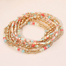 8PCS - Seed Beaded Stretch Multi Layered Bracelets