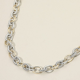 14K Gold Plated Two Tone Interlocking Rope Chain Link Necklace