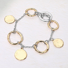 Hammered Metal Disc Charm Ring Link Bracelet