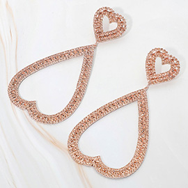 Bold Rhinestone Studded Open Heart Drop Dangle Statement Evening Earrings