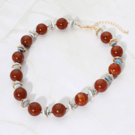 Abstract Marbled Resin Ball Beaded Necklace